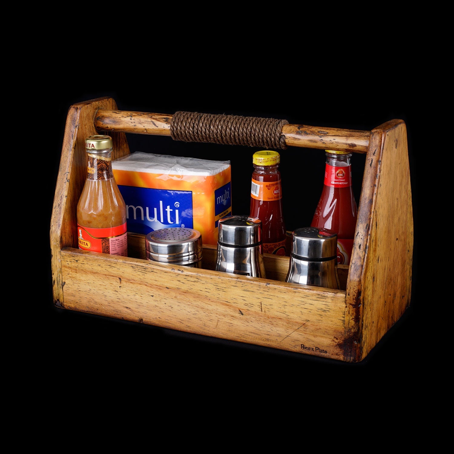 Rico & Plato Small Teak Wood Barbeque Grill Accessory Square Caddy - Thumbnail 3