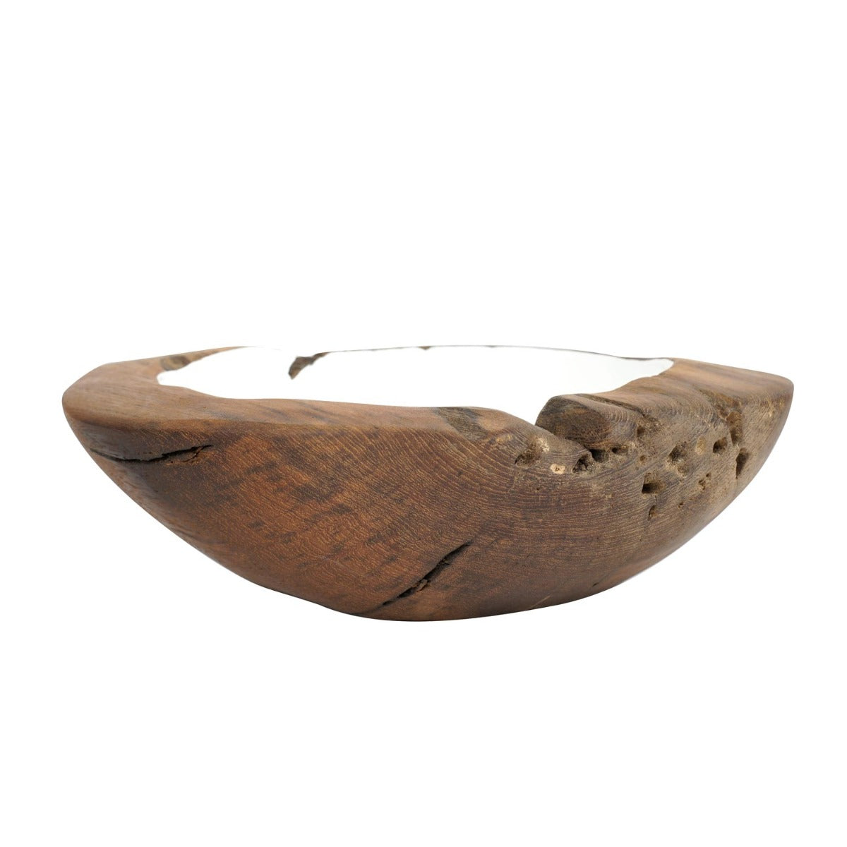 Rico & Plato Lindsey Extra Large Teak Bowl with White Interior - Thumbnail 5