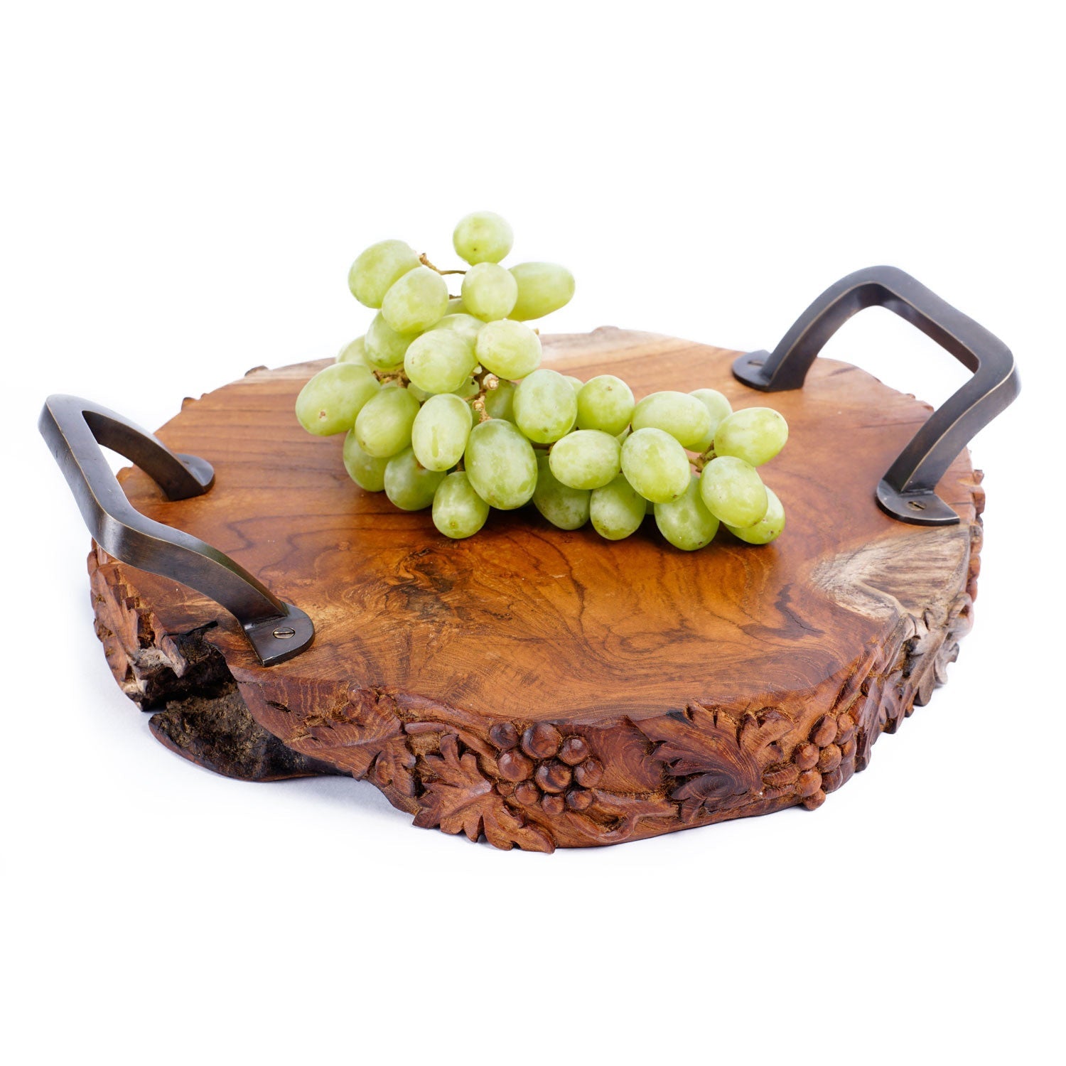 Rico & Plato Monggo Carved Teak Serving Platter with Handles - Thumbnail 3