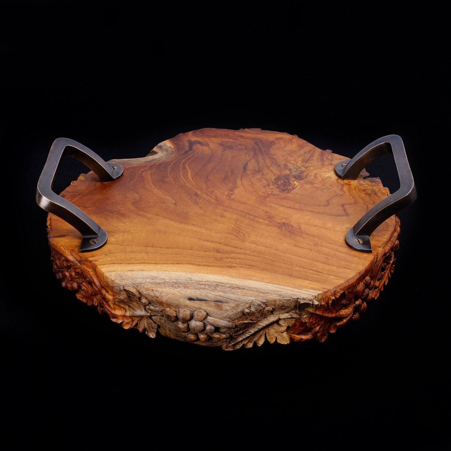 Rico & Plato Monggo Carved Teak Serving Platter with Handles - Thumbnail 2