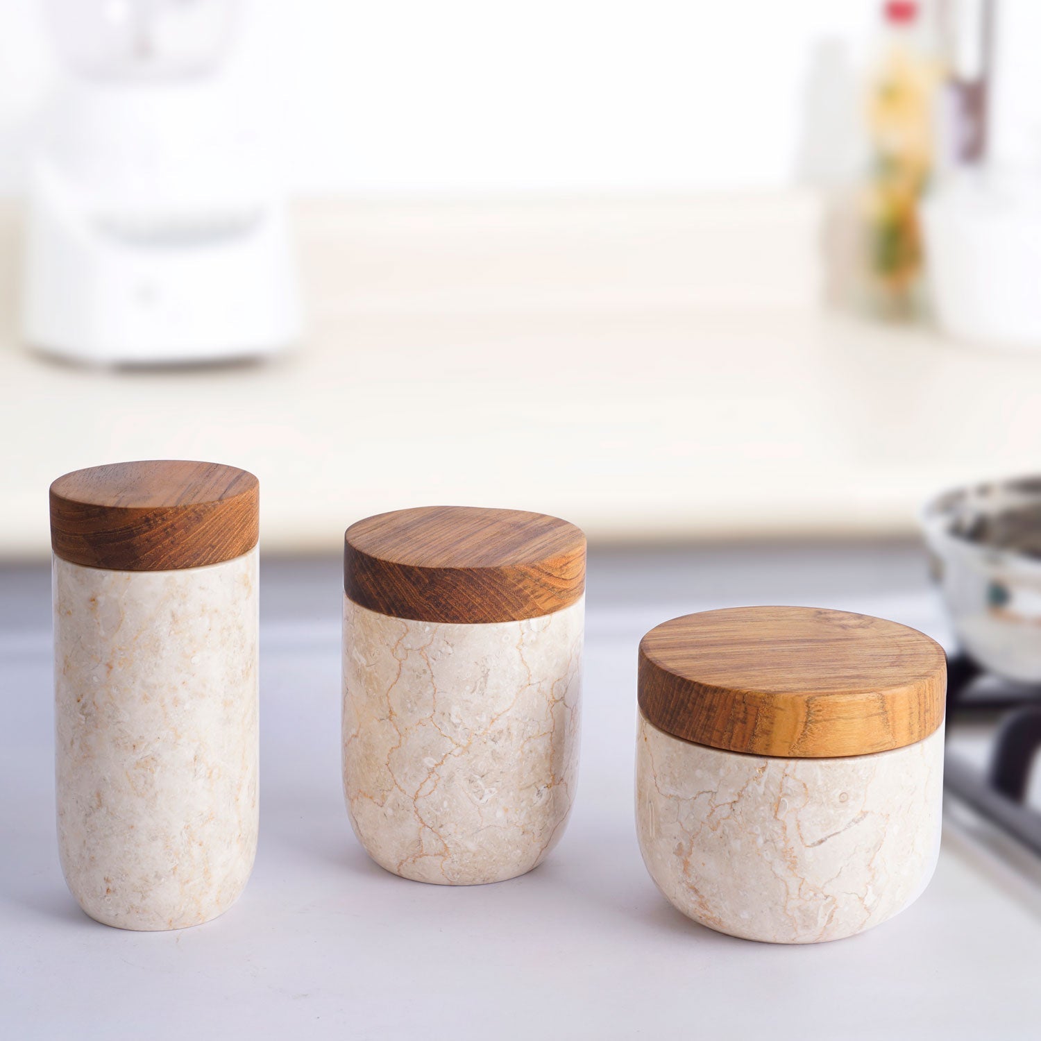 Rico & Plato Nimes Glossy Marble Pots (Set of 3) - Thumbnail 3