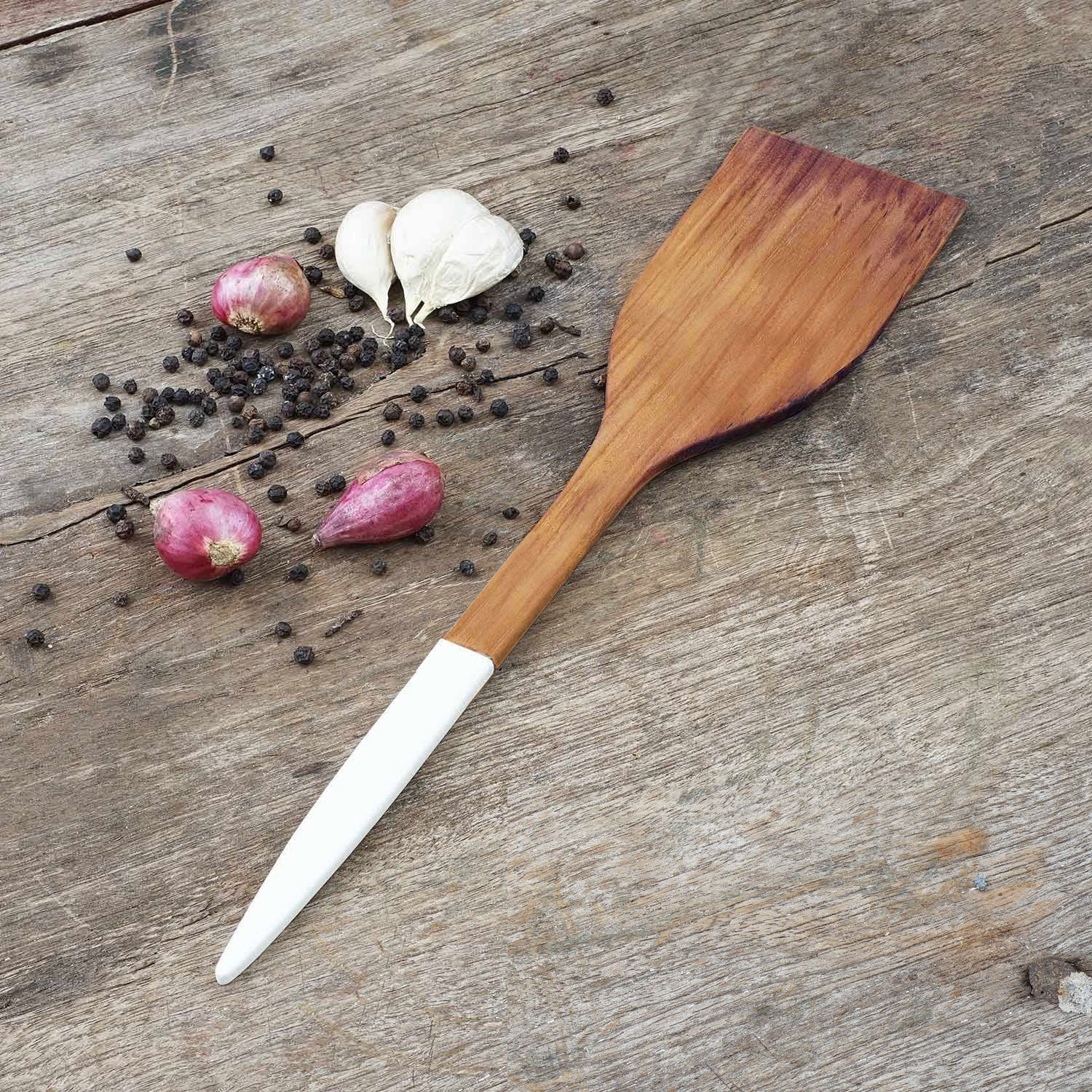 Rico &amp; Plato Resto Extra Large Teak Spatula with White Handle