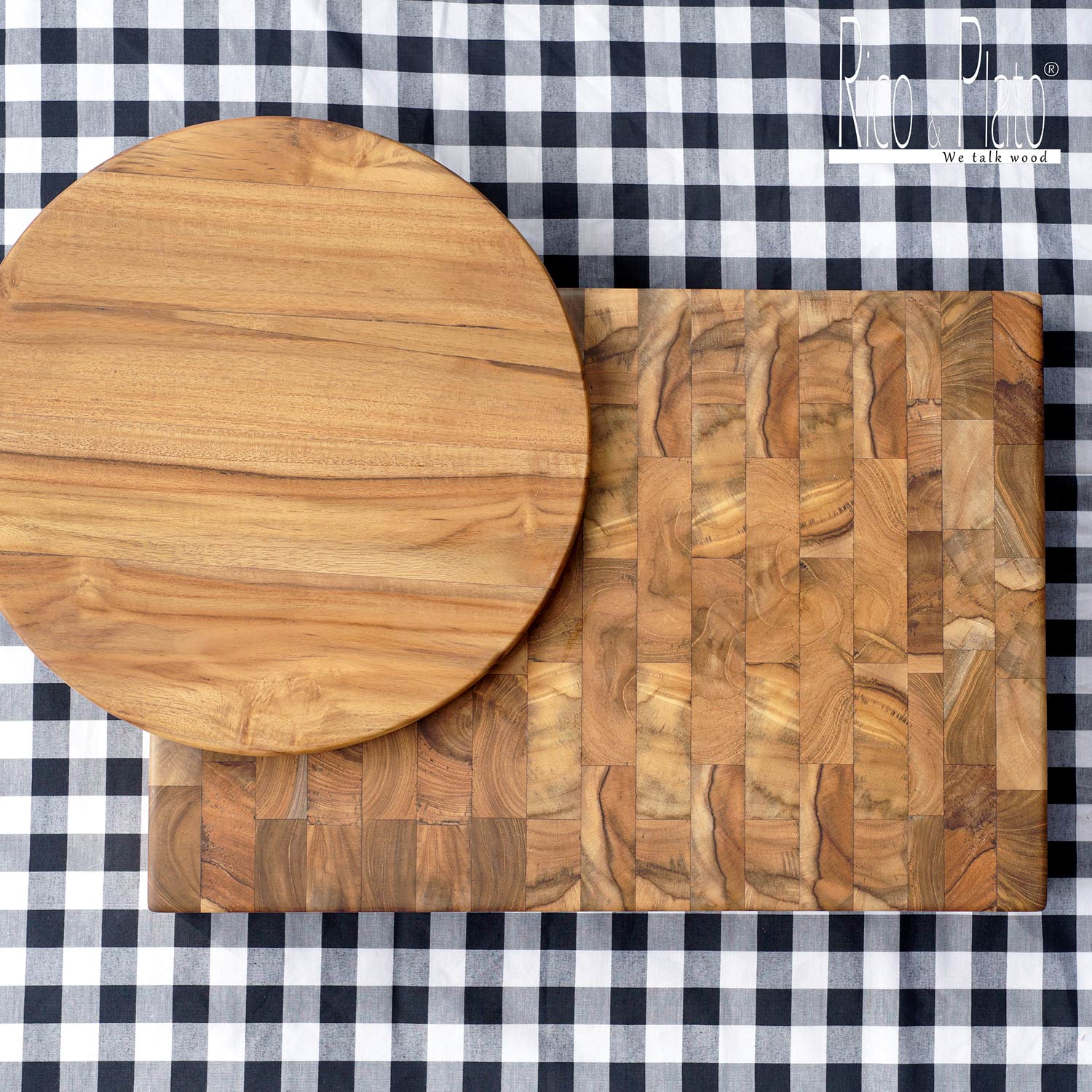 Rico & Plato Dukkah Teak End Grain Cutting Board with Round Plate - Thumbnail 2