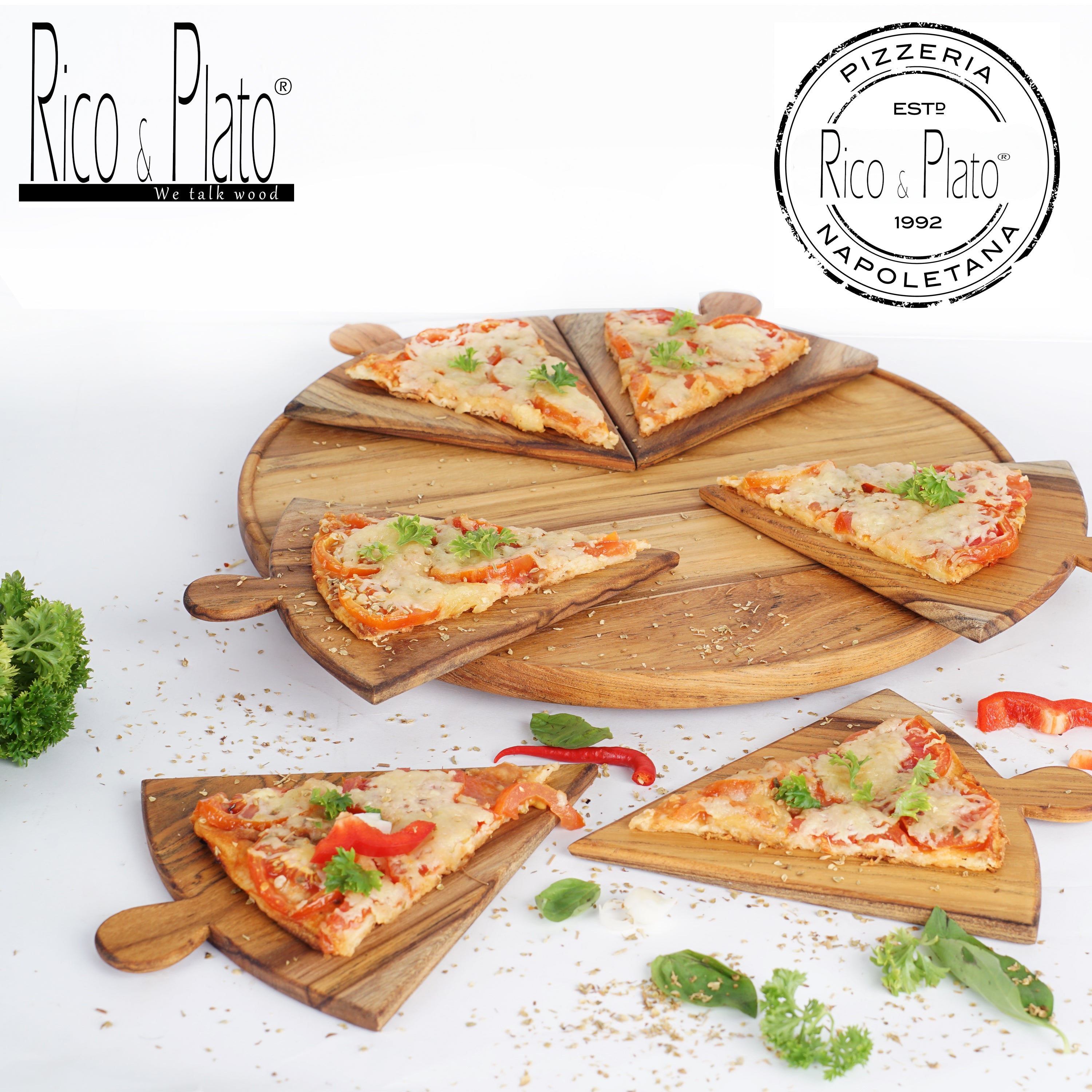 Rico & Plato Napoletana 15" Teak Pizza Serving Board - Thumbnail 4