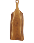 Wooden serving board with a handle on a white background