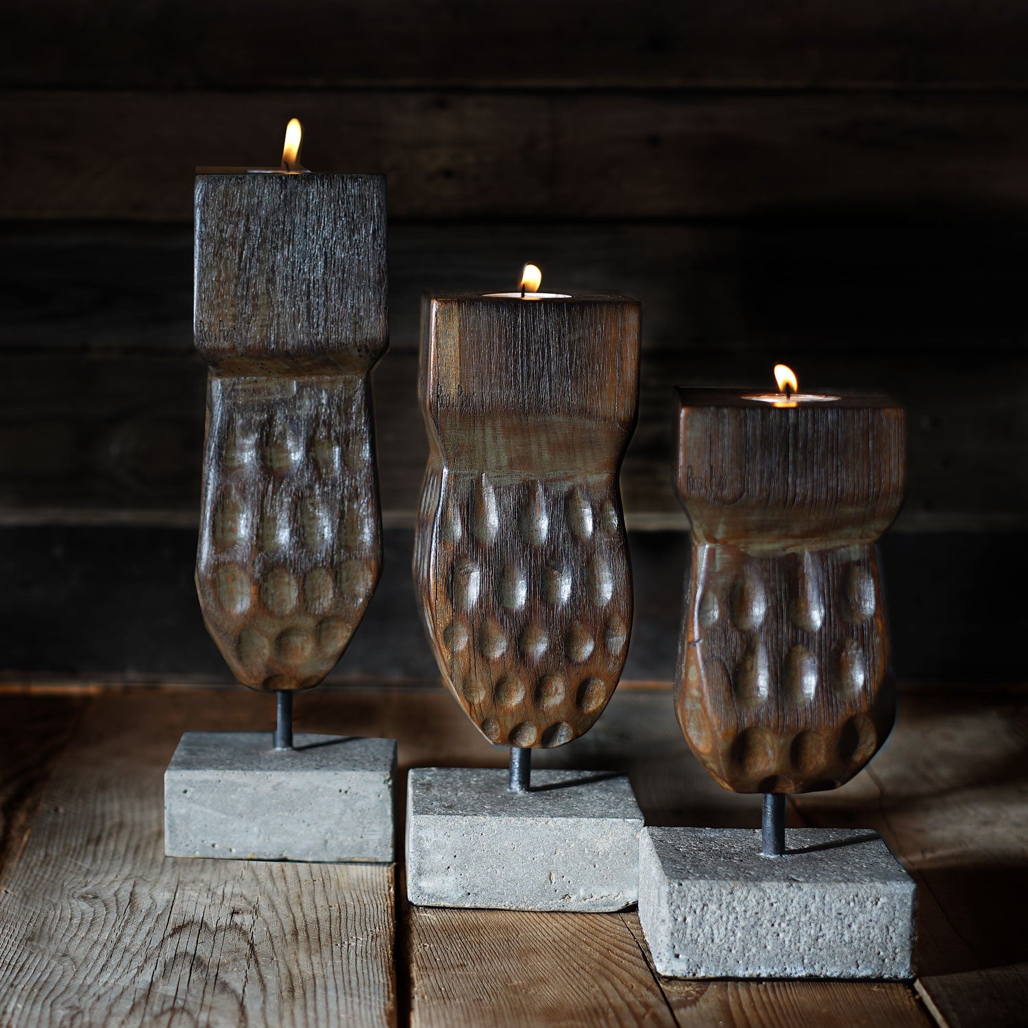 Rico & Plato Romeo Wooden Candle Holder (Set of 3) - Thumbnail 3