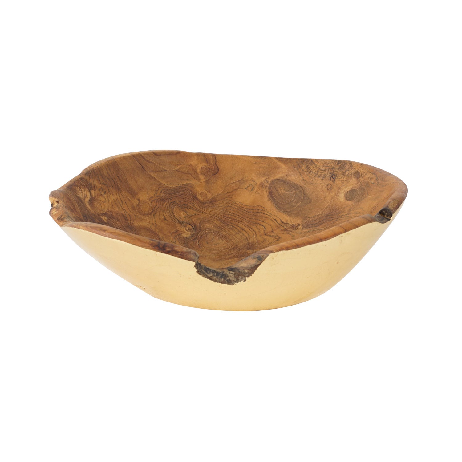Rico & Plato Umbria Teak Salad Fruit Bowl with Gold Leaf Exterior - Thumbnail 2