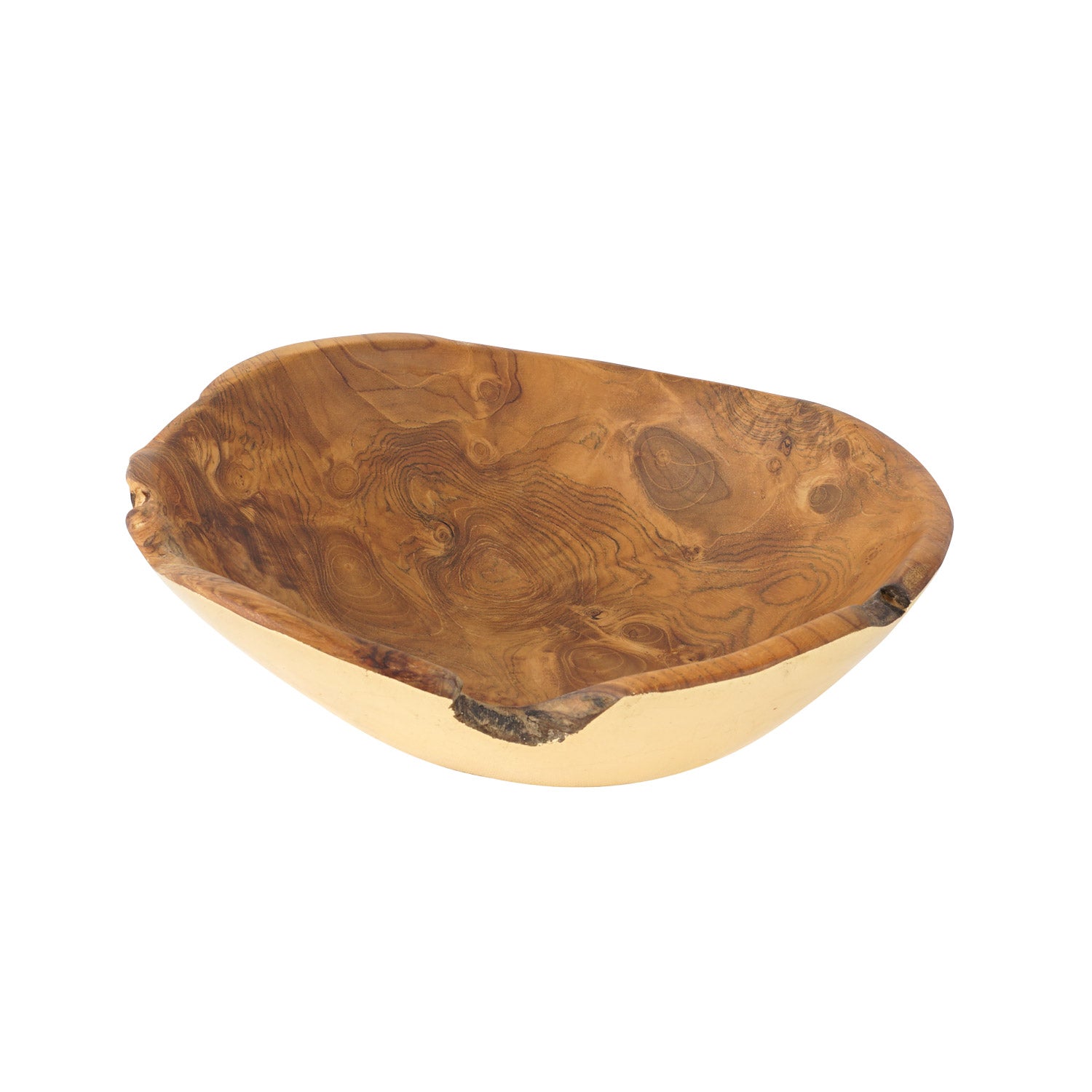 Rico & Plato Umbria Teak Salad Fruit Bowl with Gold Leaf Exterior