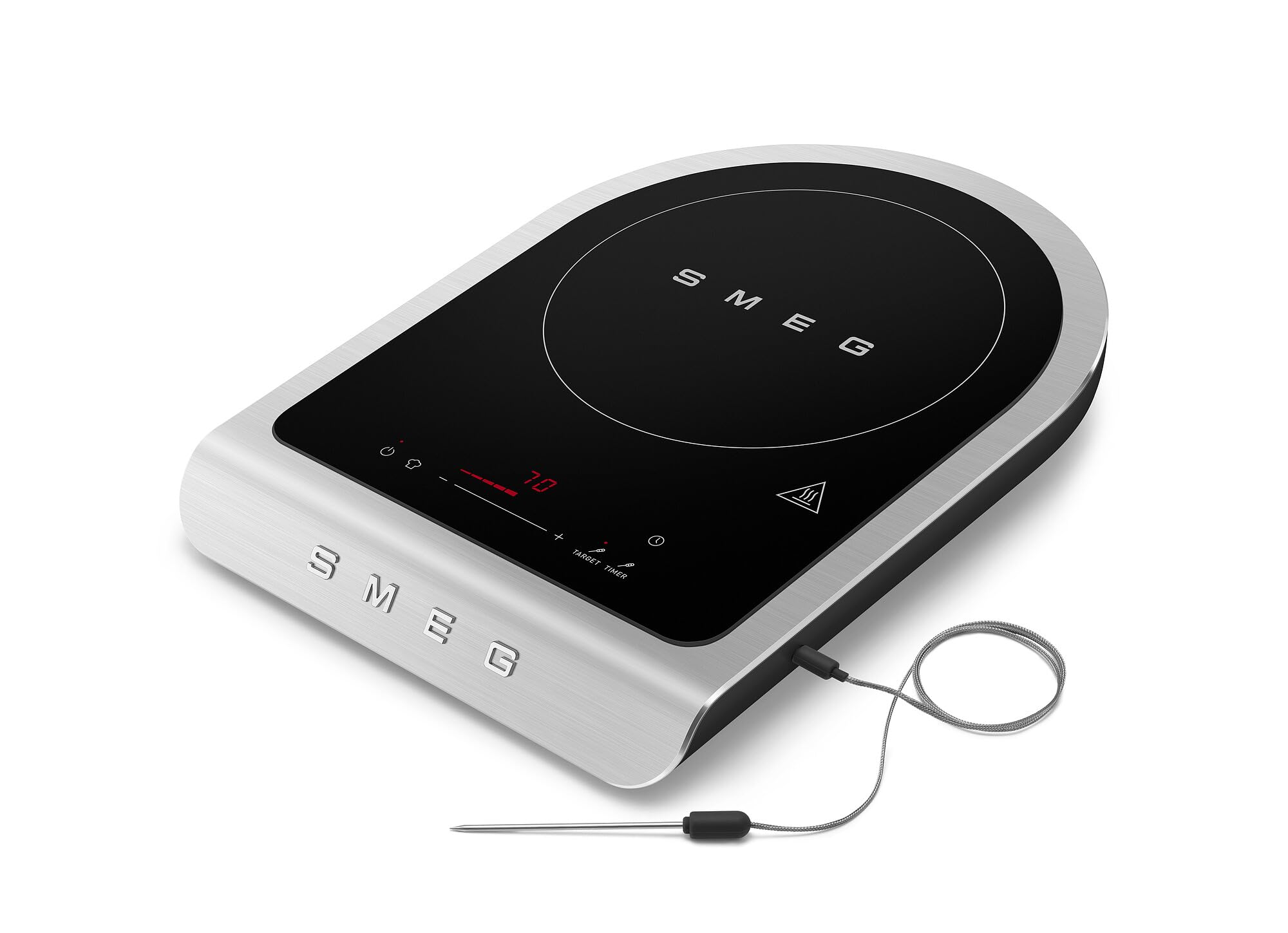 Portable induction cooktop with Smeg branding on a white background