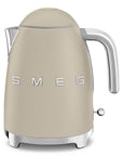 Front view of matte beige kettle with SMEG logo on a white background