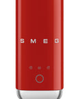 Front view of red SMEG milk frother displayed on a white background