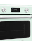 Pastel green Smeg retro line countertop air fry oven with digital panel with 2 switch knobs on a white background