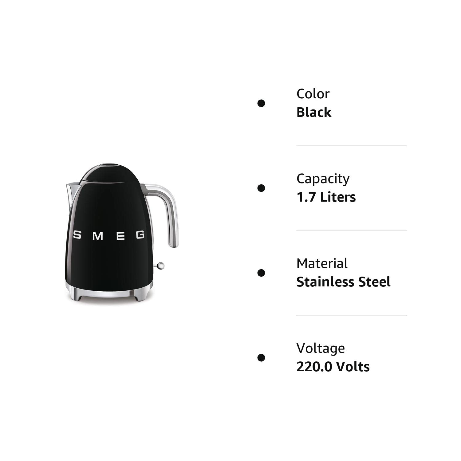 SMEG 50's Retro Line Electric Kettle, 7 Cup (Black) - Open Box