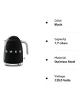 SMEG 50's Retro Line Electric Kettle, 7 Cup (Black) - Open Box