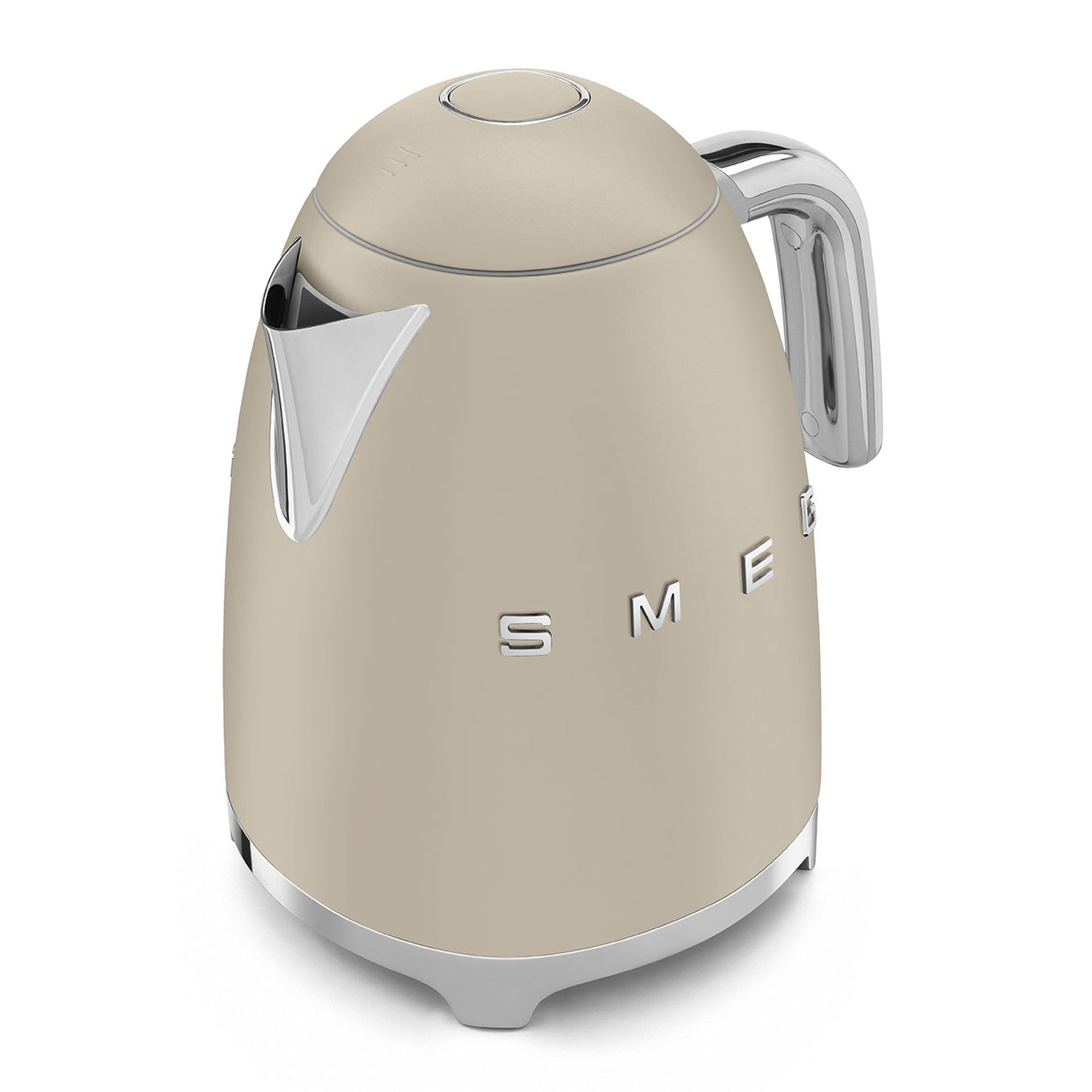 Matte beige kettle with SMEG logo on a white background