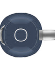 Top view of navy blue Smeg 50s retro line electric kettle displayed on a white background