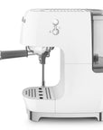 Side view of white SMEG espresso machine on a white background