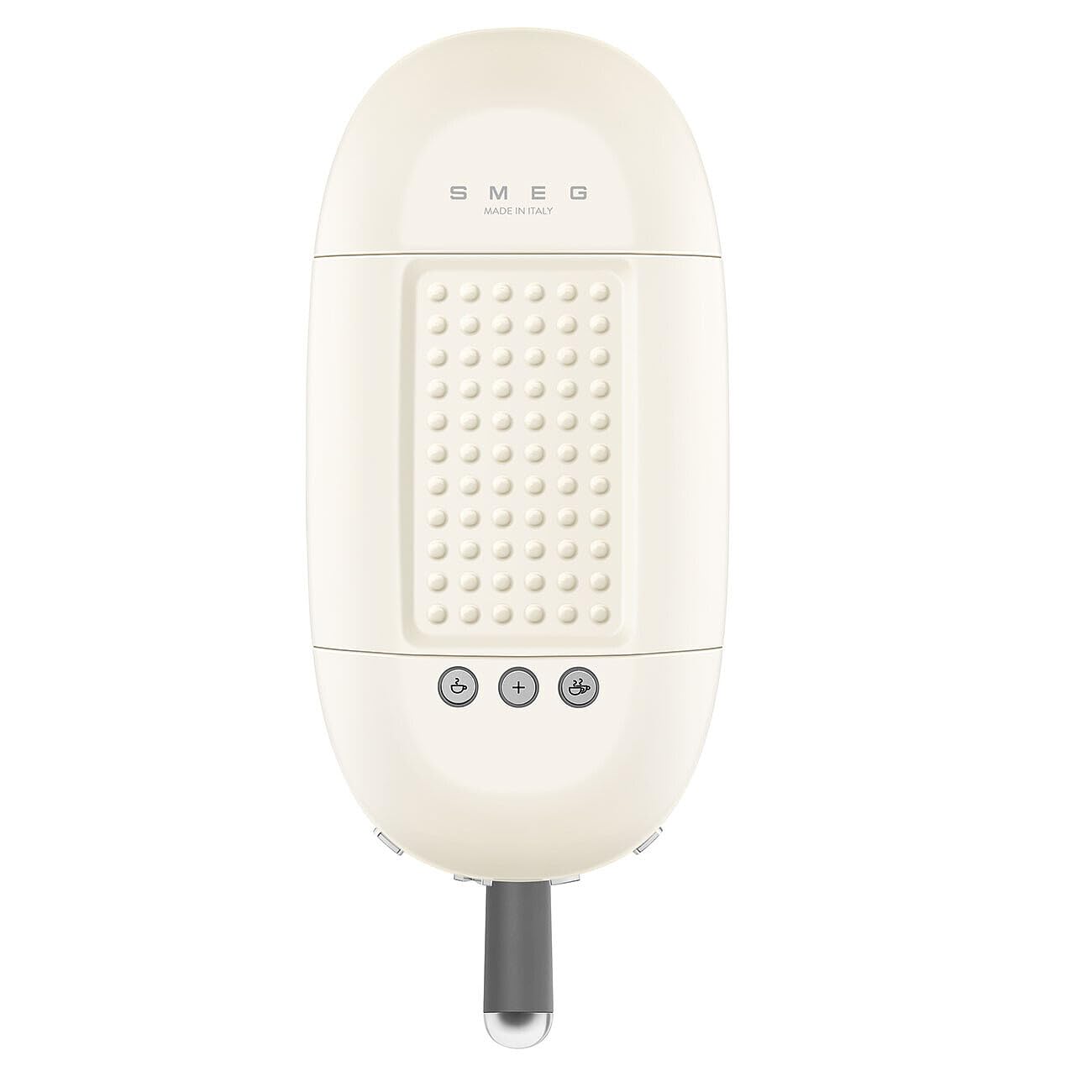 Top view of cream Smeg espresso machine with control buttons displayed on a white background