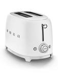 White toaster with SMEG logo with a visualize of the dial and buttons displayed on a white background