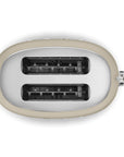 Top view of matte beige toaster with 'Smeg' branding on a white background
