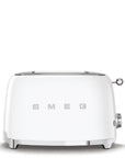 Front view of White Smeg toaster on a white background
