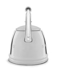 Back view of stainless steel stovetop kettle with 'Smeg' branding on a white background