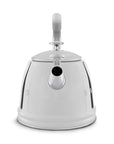 Side view of stainless steel stovetop kettle with 'Smeg' branding on a white background