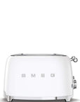Side view of White 4 x 4 Smeg 50s retro line toaster displayed on a white background