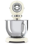 Stand mixer with a cream and silver design on a white background