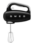 Front view of black hand mixer with SMEG logo on a white background