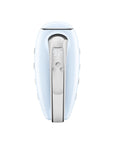 Top view of Pastel blue Smeg hand mixer with control panel displayed on a white background