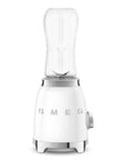 Front view of white Smeg 50s retro personal blender displayed on a white background