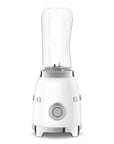 Side view of white Smeg 50s retro personal blender displayed on a white background