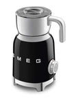Black Smeg milk frother with silver top displayed on a white background