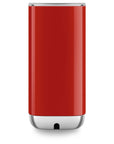 Back view of red SMEG milk frother with lid displayed on a white background