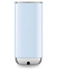 Back view of pastel blue SMEG milk frother with lid displayed on a white background