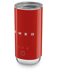 Red SMEG milk frother with lid displayed on a white background