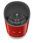 Top view of red SMEG milk frother displayed on a white background