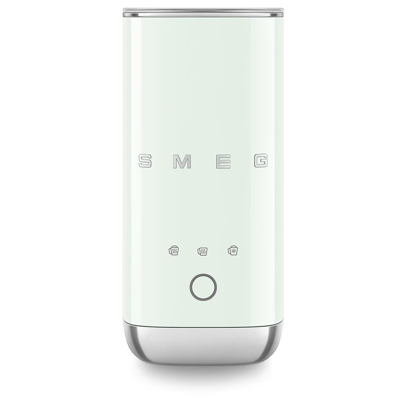 Front view of pastel green SMEG milk frother displayed on a white background