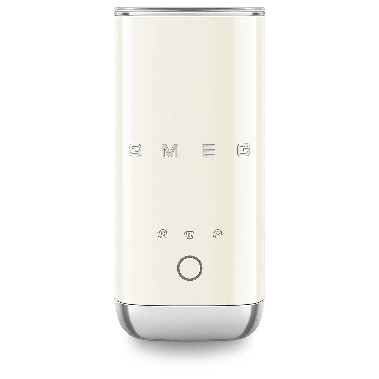 Front view of cream SMEG milk frother displayed on a white background
