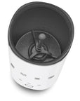 White milk frother with black interior on a white background