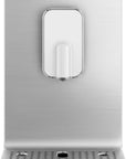 Front view of white Smeg coffee maker displayed on a white background