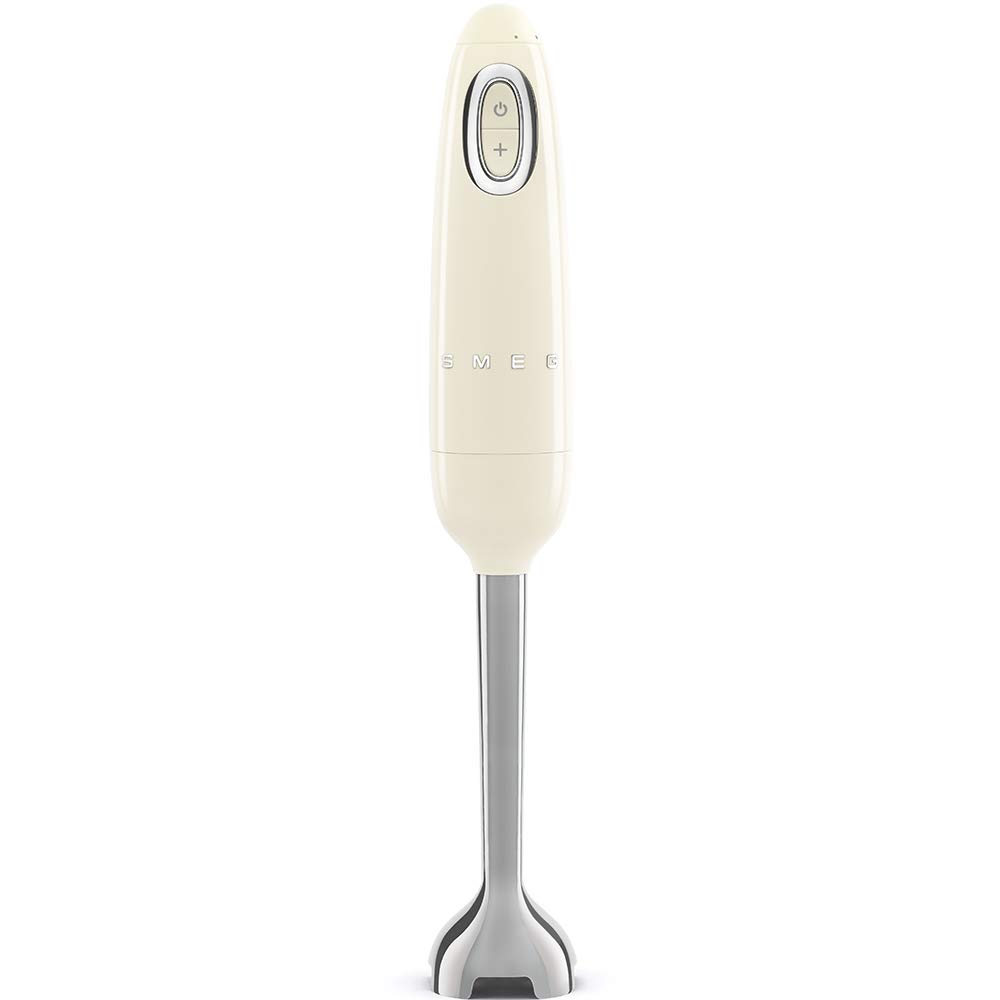 Cream-colored Smeg hand immersion blender on a white background
