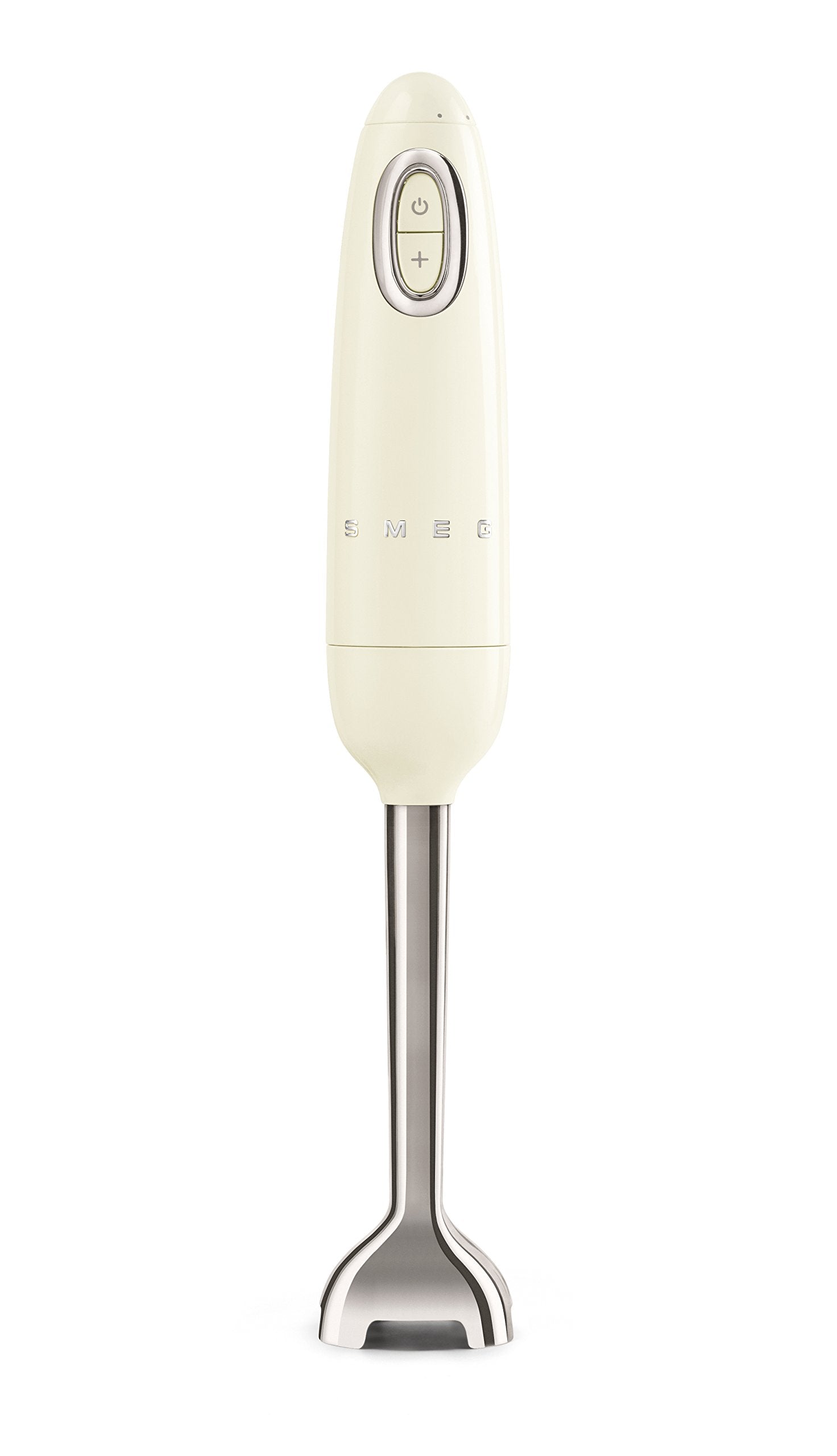 Cream-colored hand blender on a white background