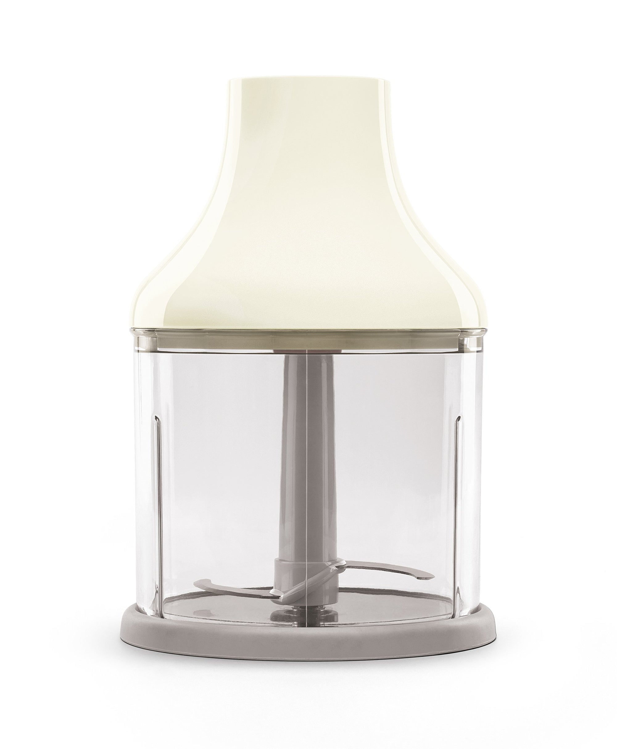 Clear kitchen chopper with cream top on a white background