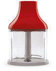 Red and clear kitchen chopper on a white background