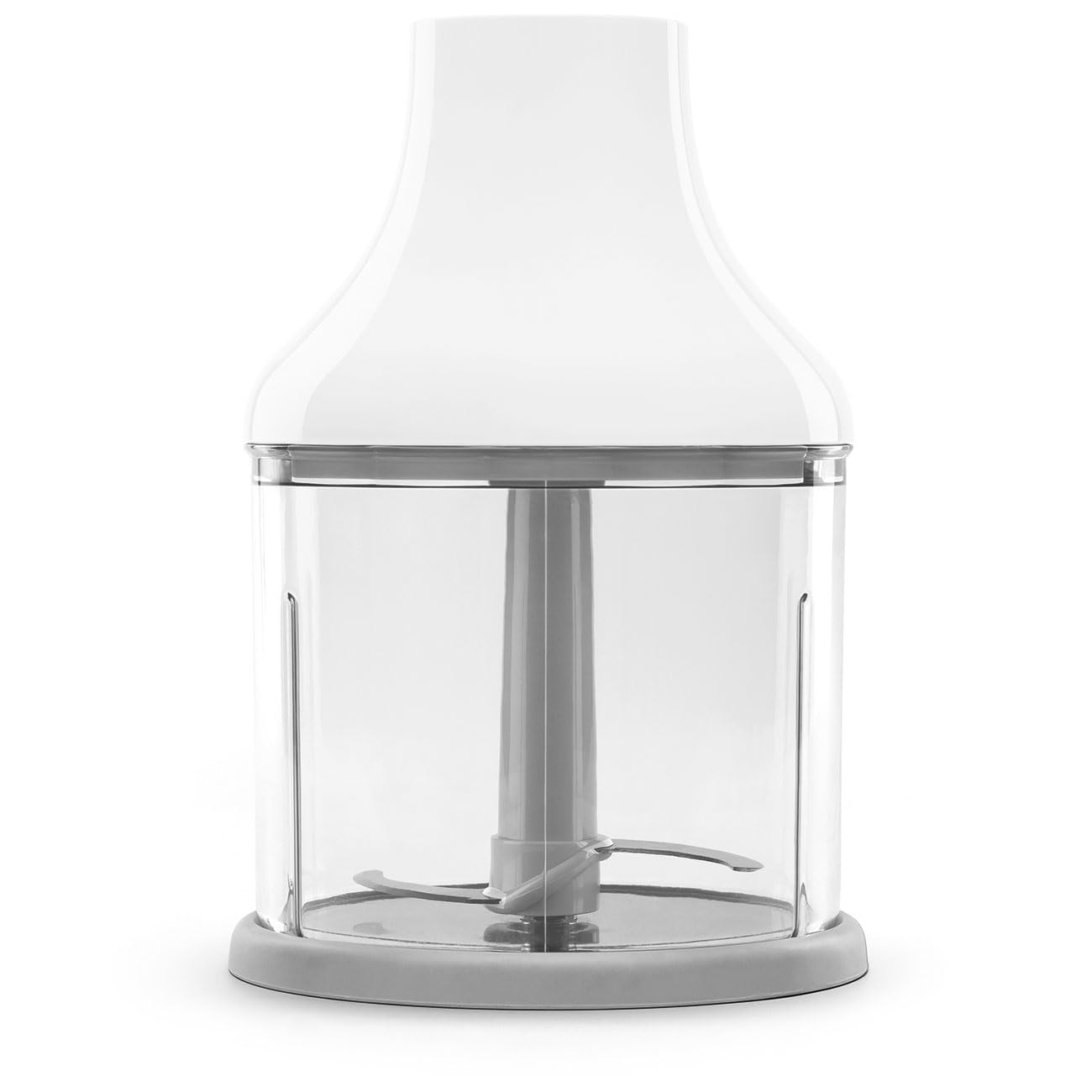 White and clear plastic chopper with a clear base on a white background