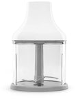 White and clear plastic chopper with a clear base on a white background
