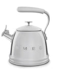 Front view of stainless steel stovetop kettle with 'Smeg' branding on a white background