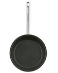 Stainless steel non stick coating frying pan displayed on a white background